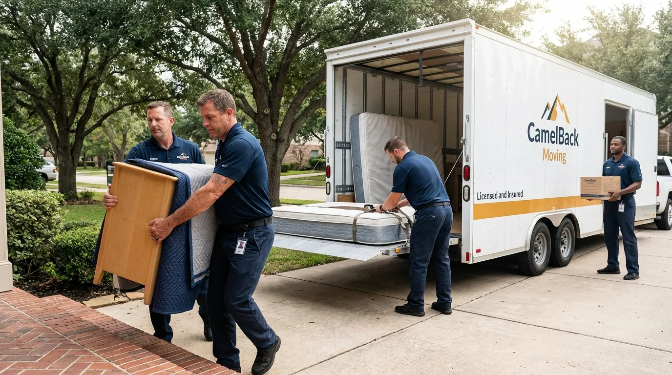 Crew loading residential truck for cross-state move from Bella Vista, AR