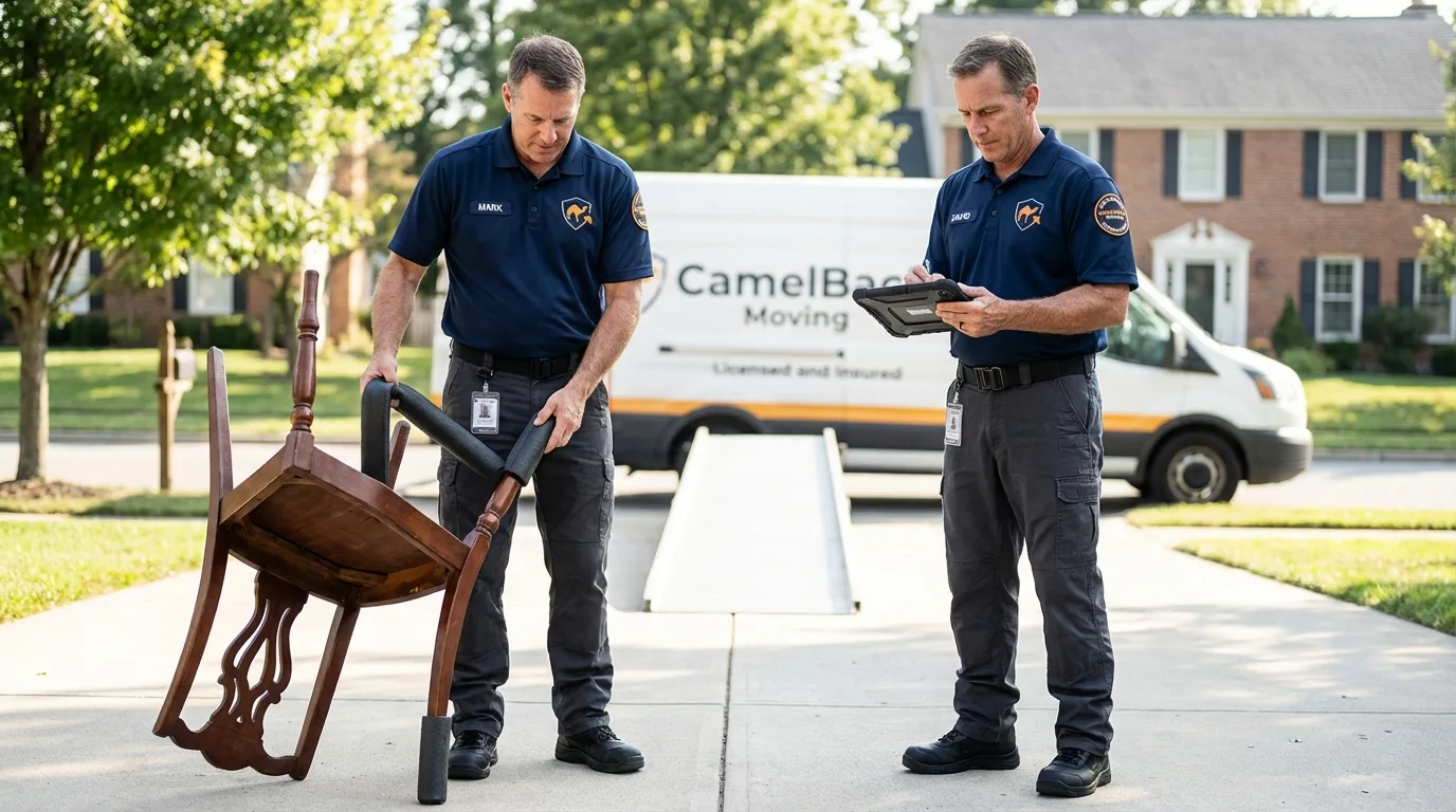 Movers inspecting furniture for damage prevention before loading in Bella Vista, AR